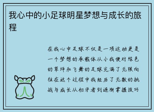我心中的小足球明星梦想与成长的旅程